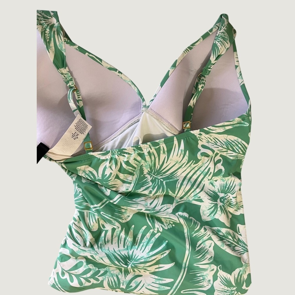 La Blanca V Neck Tropical Tankini Tummy Control Top Womens 12 Green White NEW - Picture 10 of 14